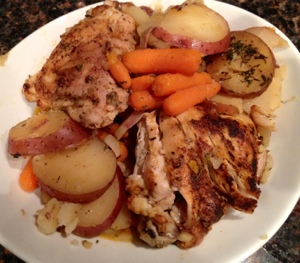 Classic Roasted Chicken with Potatoes and Baby Carrots